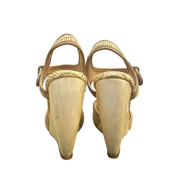 Loeffler Randall Woven Straw & Leather Peep-Toe Valentine Wedge Heels 8.5 - Picture 6 of 9